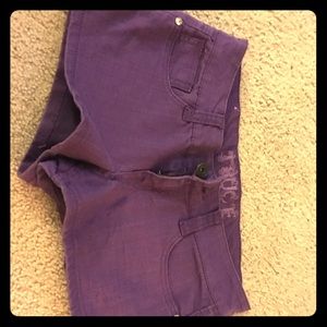 Purple denim shorts